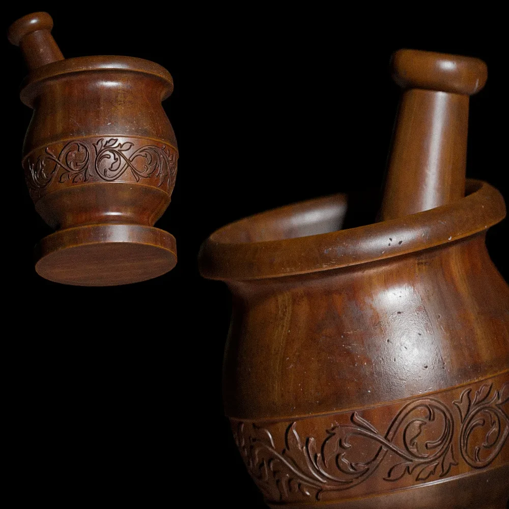 Carved Wood Mortar And Pestle