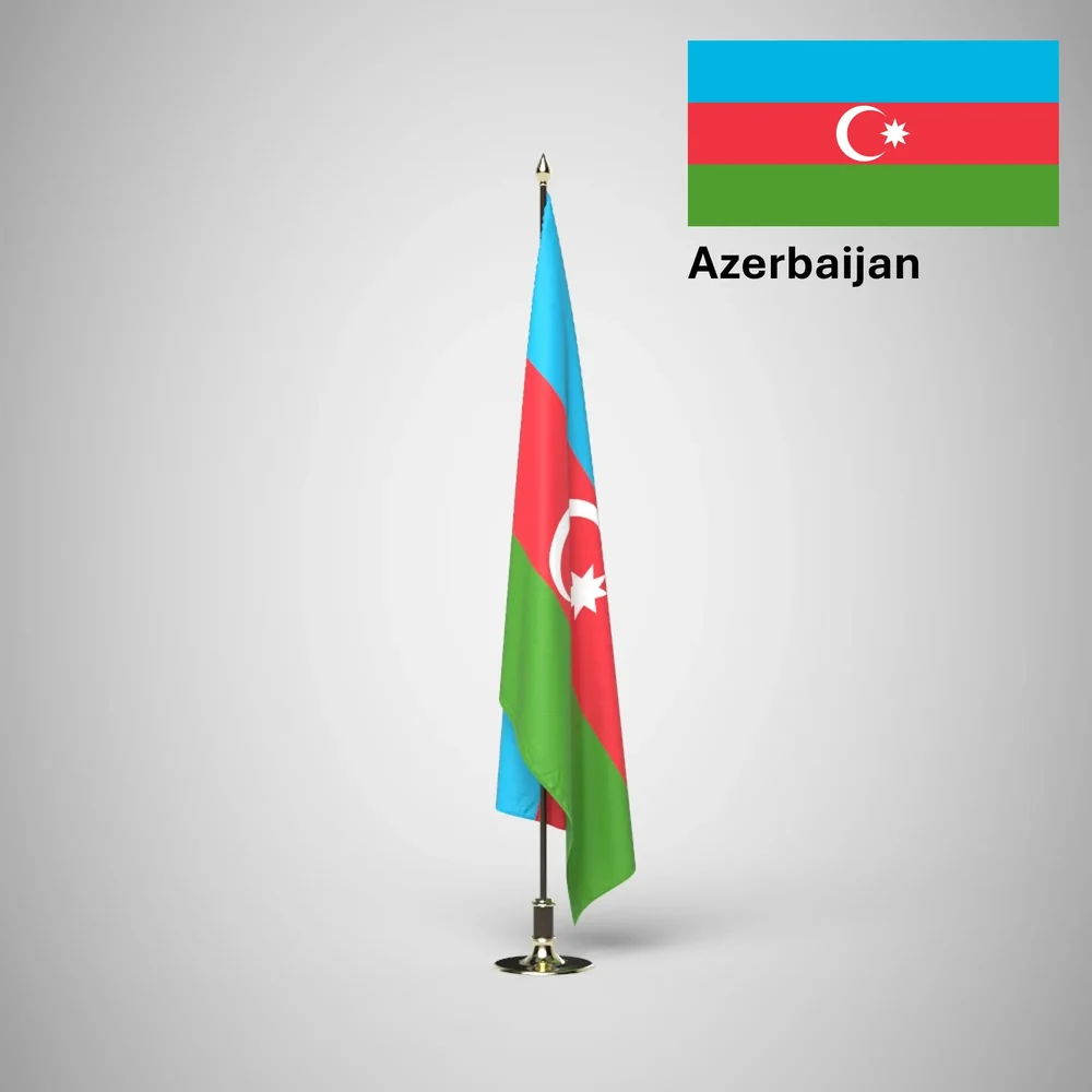 Azerbaijan Ceremonial Flag On Stand