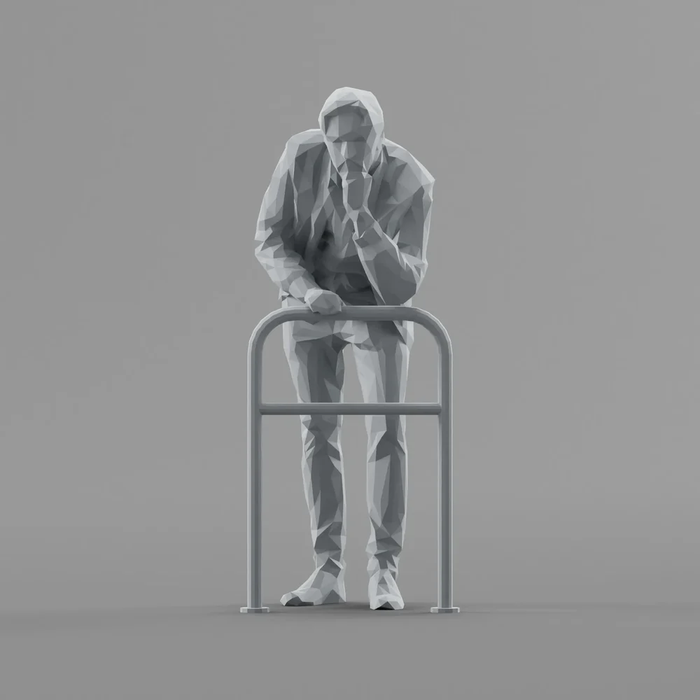 Lowpoly Male Leans On Rails