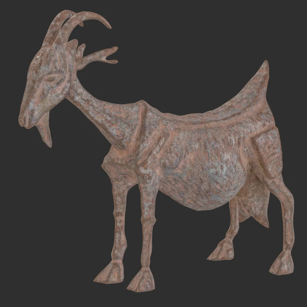 Ancient Goat Rust Statue