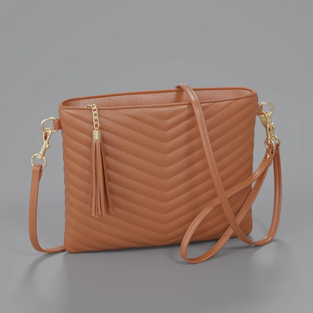 Vegan Leather Shoulder Purses - Brown