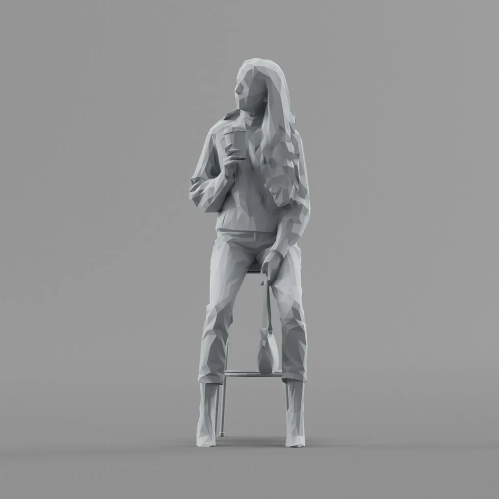 Lowpoly Female Leaning On A Stool