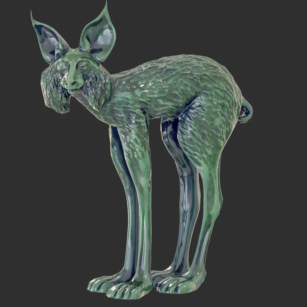 Lynx Porcelain Green Statue