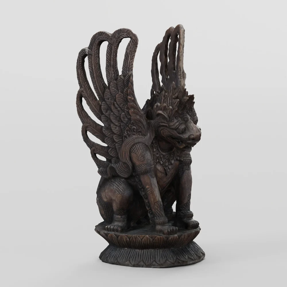 Wooden Winged Demon Sculpture