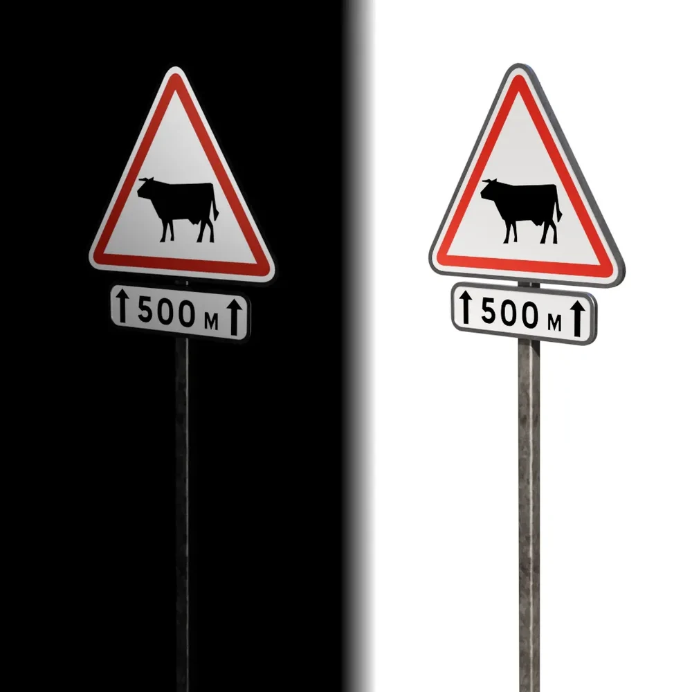 Road Sign Cow French Std (A15a1)