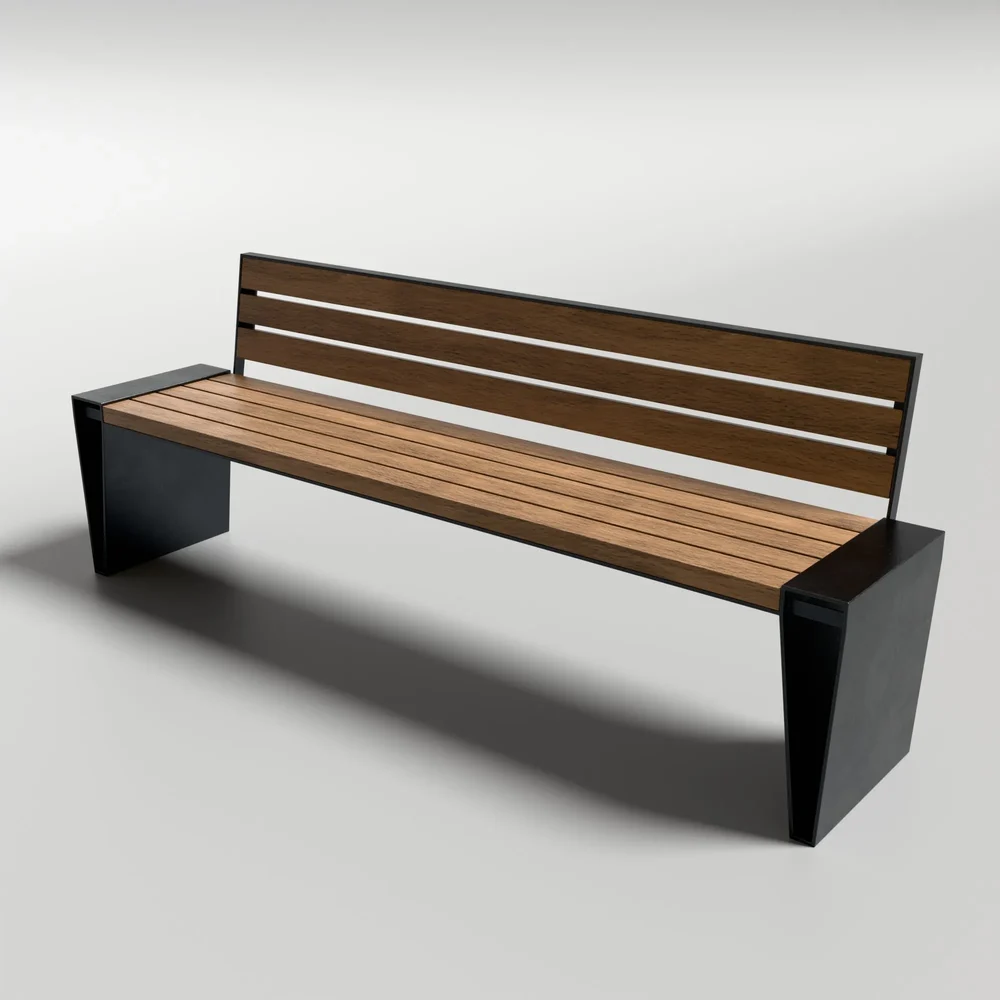 Metal And Wood Park Bench