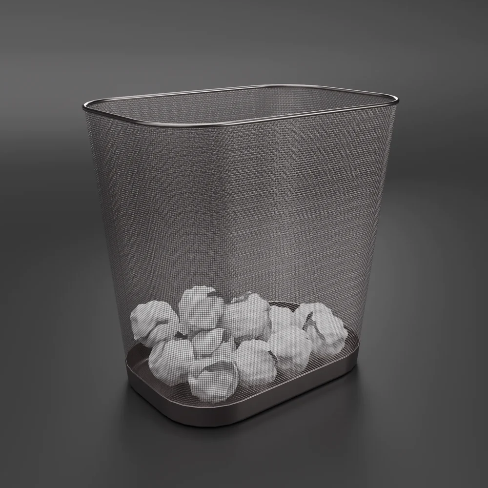 Trash Can With Paper Junk