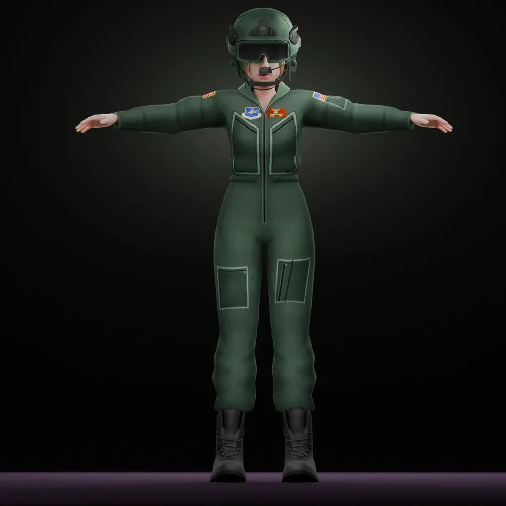 Female Pilot In Flight Suit And Helmet