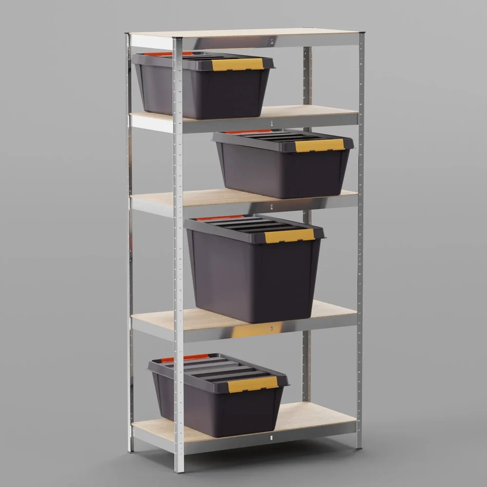 Steel Shelves With Boxes