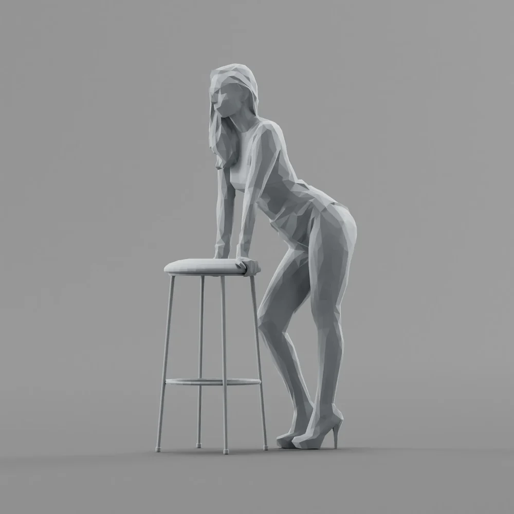 Lowpoly Female Leaning On A Stool