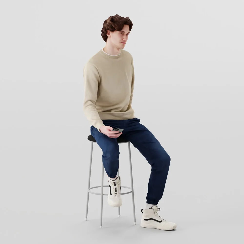 The Curly Observer Man On Bar Stool