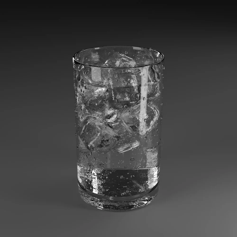 Sparkling Water With Ice Cubes In Glass